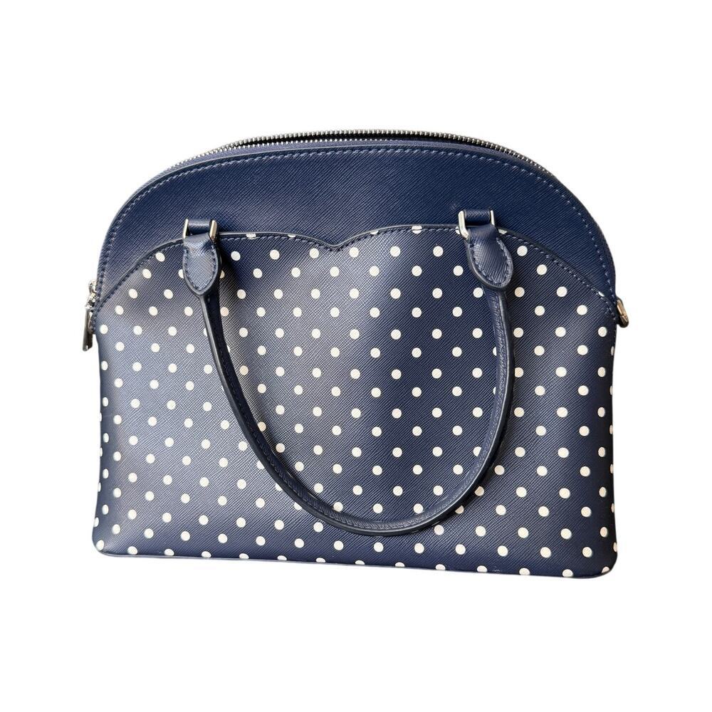 Kate Spade New York Payton Dome Satchel Navy Blue Small Polka Dot Pattern | EUC